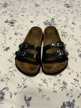 Betula Cork Footbed Black Patent Sandals Size 37